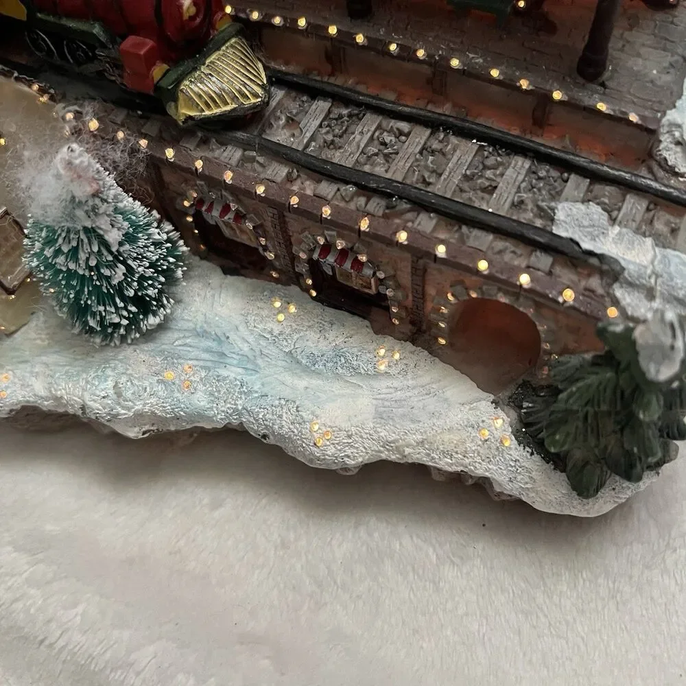 Fiber Optic Christmas Village Light Up Town Scene Vintage Y2K Train Station
